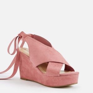 Just Fab Pink Suede Wedges (Size 9.5)